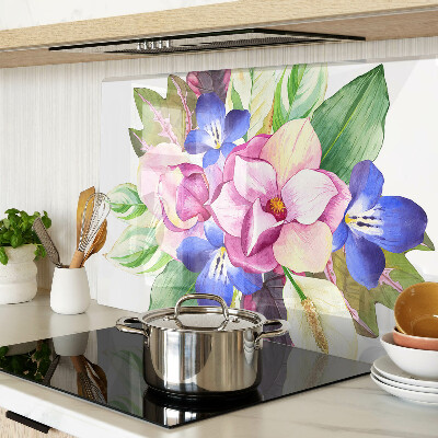 Tocător sticlă Model floral cu flori roz și albastre