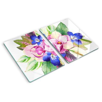 Tocător sticlă Model floral cu flori roz și albastre