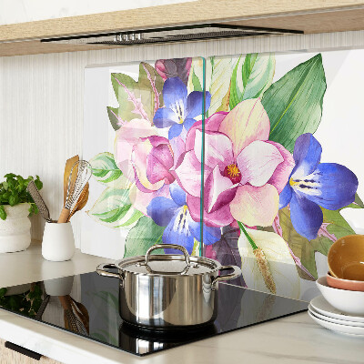 Tocător sticlă Model floral cu flori roz și albastre