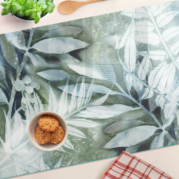 Tocător din sticlă Frunze tropicale în nuanțe pastelate
