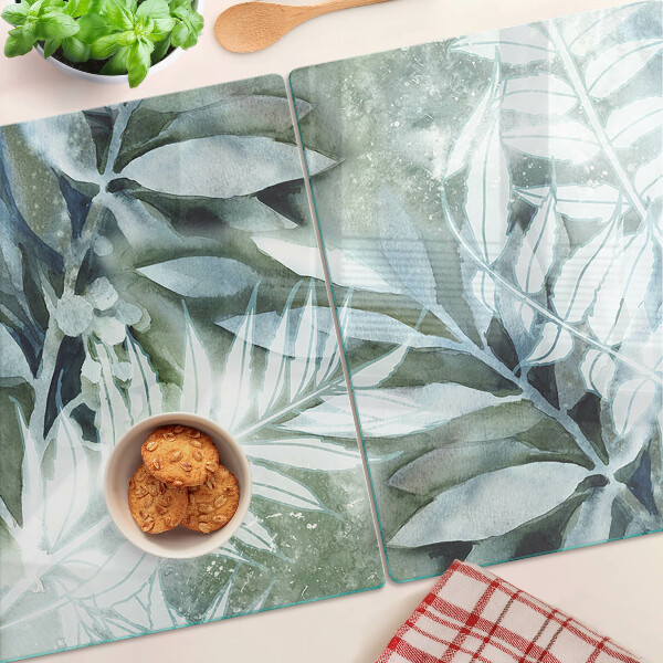 Tocător din sticlă Frunze tropicale în nuanțe pastelate