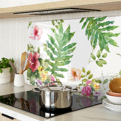 Tocător din sticlă Model floral cu frunze