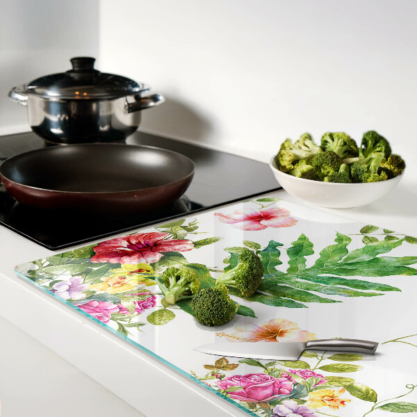 Tocător din sticlă Model floral cu frunze