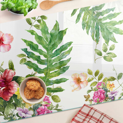 Tocător din sticlă Model floral cu frunze