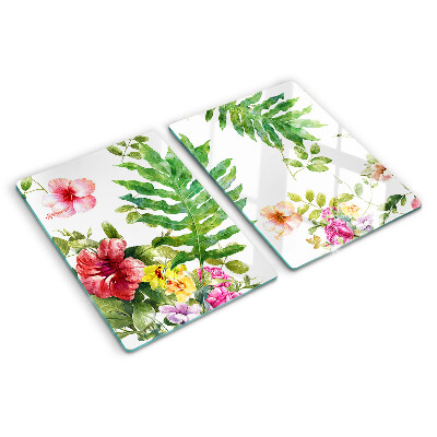 Tocător din sticlă Model floral cu frunze