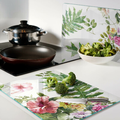 Tocător din sticlă Model floral cu frunze