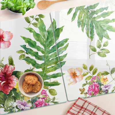 Tocător din sticlă Model floral cu frunze