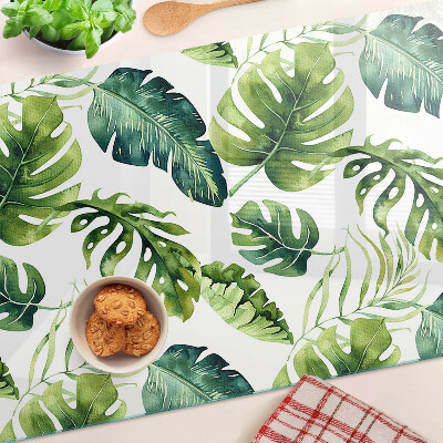 Tocător sticlă Frunze de Monstera în nuanțe de verde