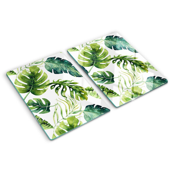 Tocător sticlă Frunze de Monstera în nuanțe de verde