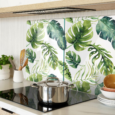 Tocător sticlă Frunze de Monstera în nuanțe de verde