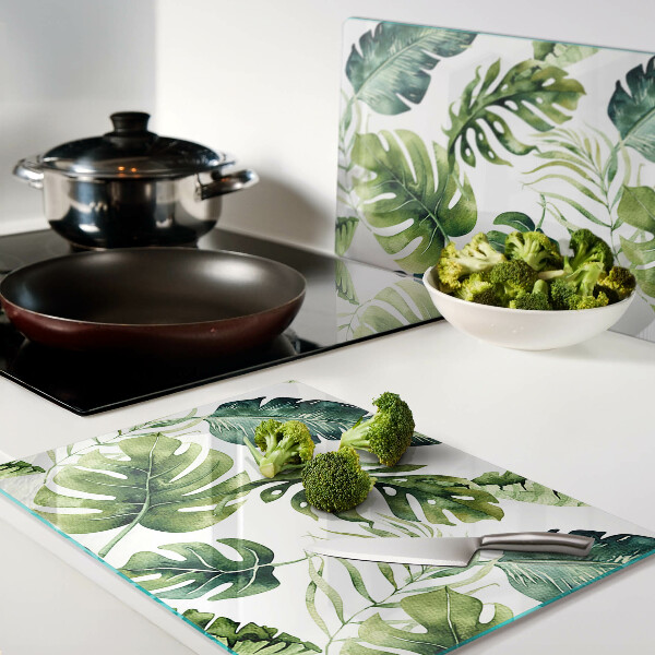 Tocător sticlă Frunze de Monstera în nuanțe de verde