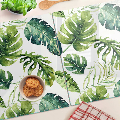 Tocător sticlă Frunze de Monstera în nuanțe de verde