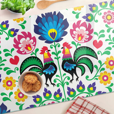 Tocător sticlă Motiv popular cu cocoși