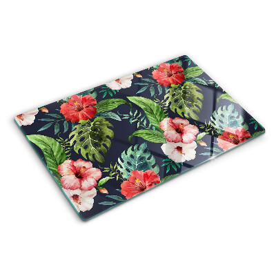 Tocător din sticlă Flori tropicale cu frunze