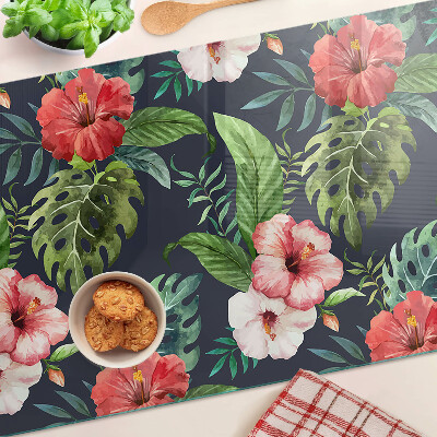 Tocător din sticlă Flori tropicale cu frunze