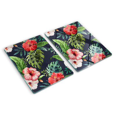 Tocător din sticlă Flori tropicale cu frunze