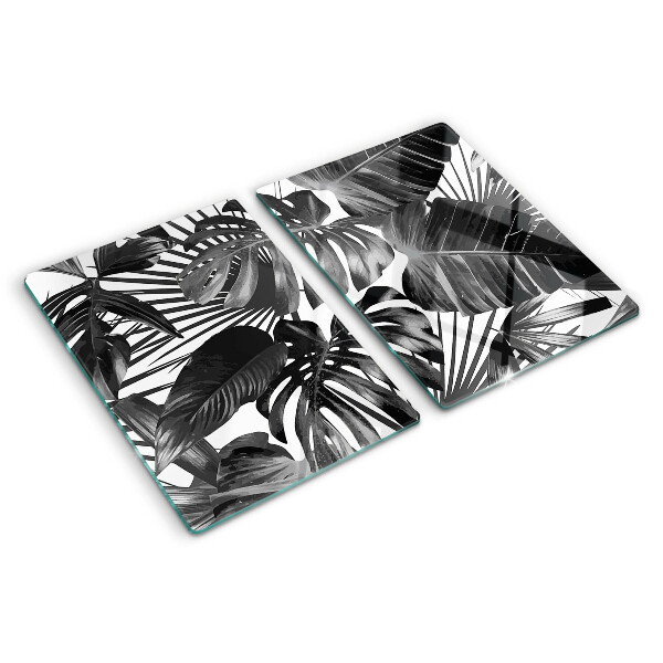 Tocător din sticlă Frunze tropicale în alb și negru