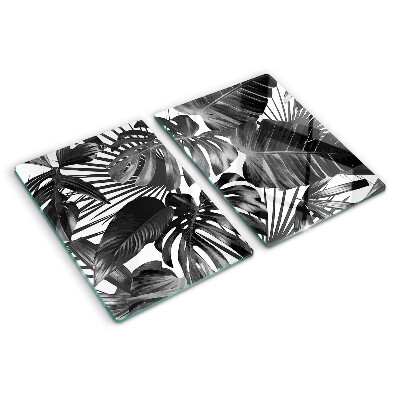 Tocător din sticlă Frunze tropicale în alb și negru
