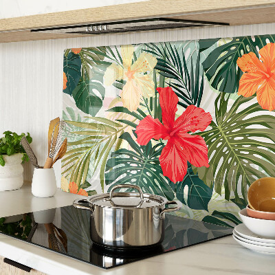 Tocător din sticlă Flori și frunze tropicale