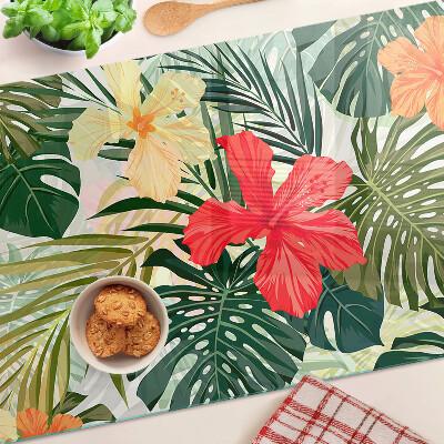 Tocător din sticlă Flori și frunze tropicale