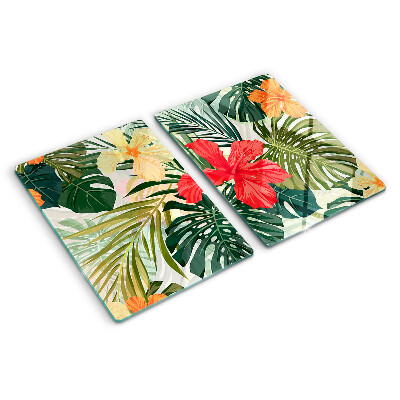 Tocător din sticlă Flori și frunze tropicale