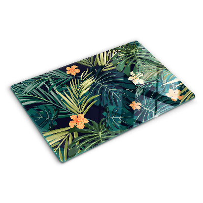 Tocător sticlă Model tropical cu frunze și flori