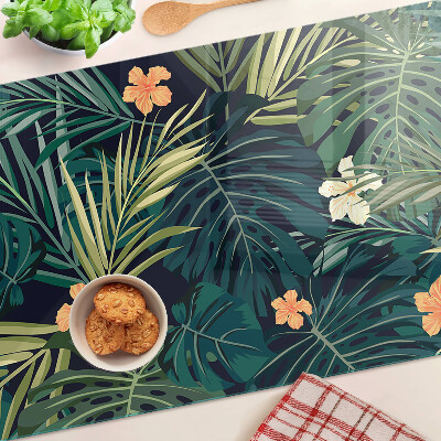 Tocător sticlă Model tropical cu frunze și flori