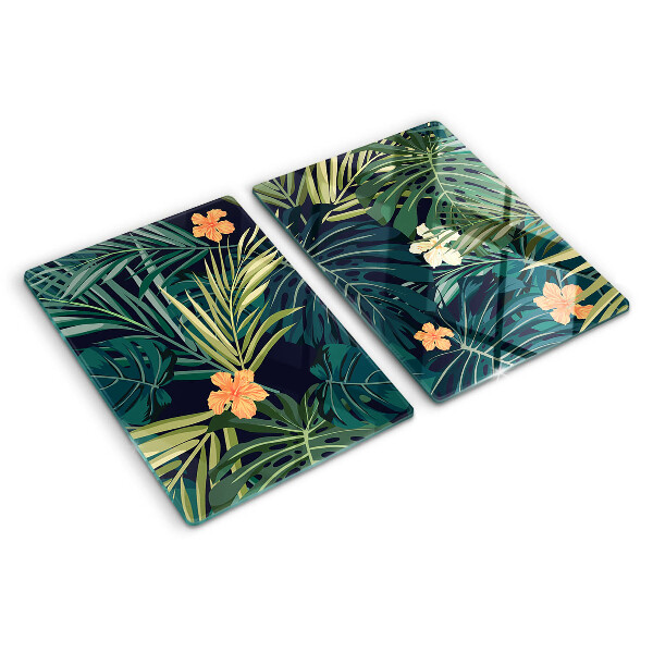 Tocător sticlă Model tropical cu frunze și flori
