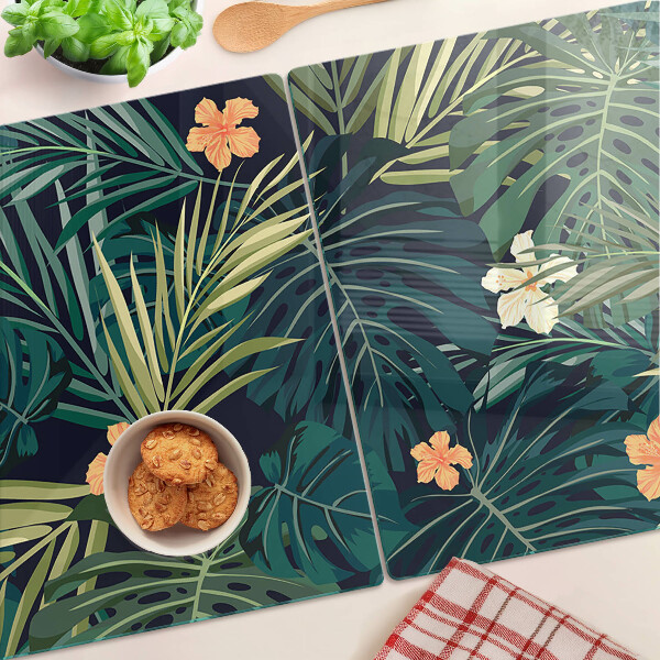 Tocător sticlă Model tropical cu frunze și flori