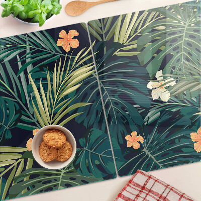 Tocător sticlă Model tropical cu frunze și flori