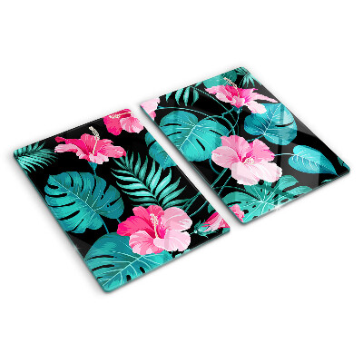 Tocător din sticlă Flori și frunze tropicale