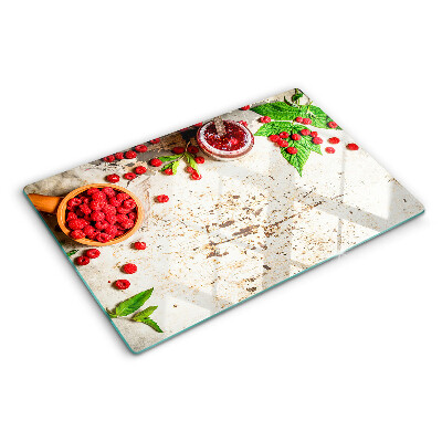 Tocător din sticlă Zmeură și frunze