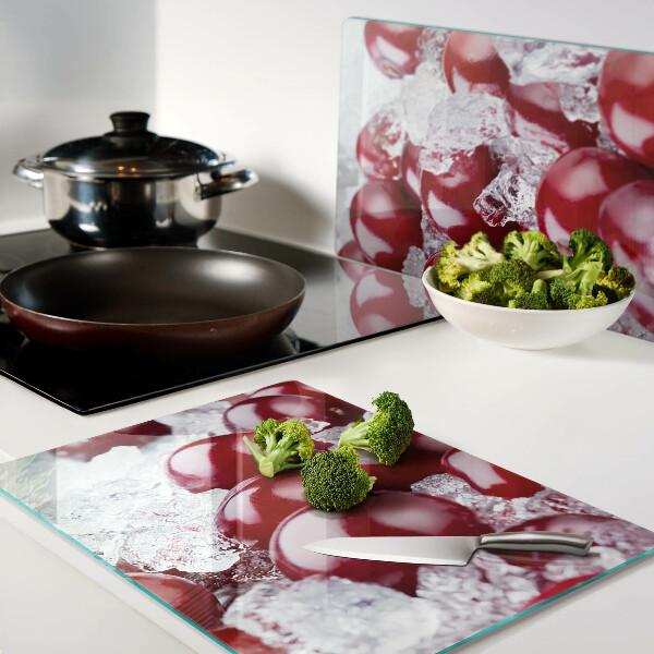 Tocător din sticlă Struguri roșii pe gheață