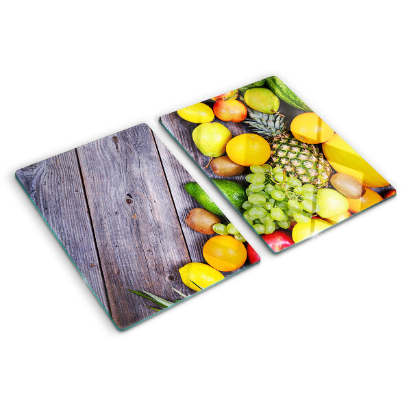 Tocător sticlă Fructe pe un fundal de lemn