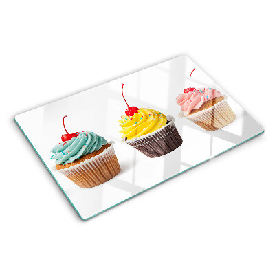 Tocător din sticlă Cupcake cu frișcă și cireșe