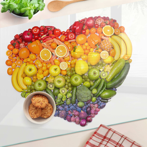 Tocător sticlă Inimă de fructe curcubeu