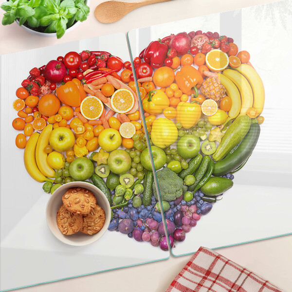Tocător sticlă Inimă de fructe curcubeu