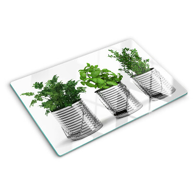 Tocător sticlă Plante în ghivece metalice