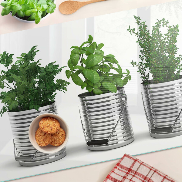 Tocător sticlă Plante în ghivece metalice