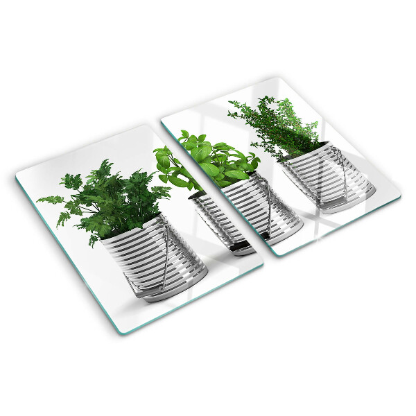 Tocător sticlă Plante în ghivece metalice