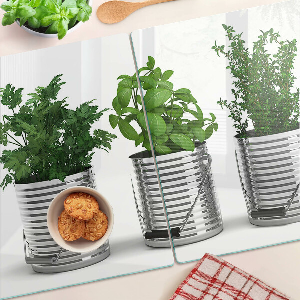 Tocător sticlă Plante în ghivece metalice