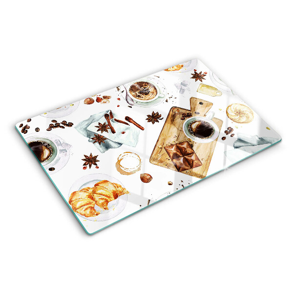 Tocător din sticlă Delicatese din cafea și produse de patiserie