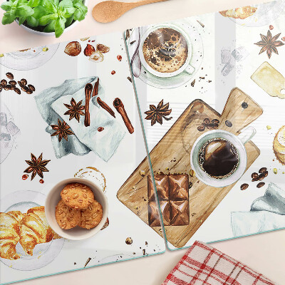 Tocător din sticlă Delicatese din cafea și produse de patiserie
