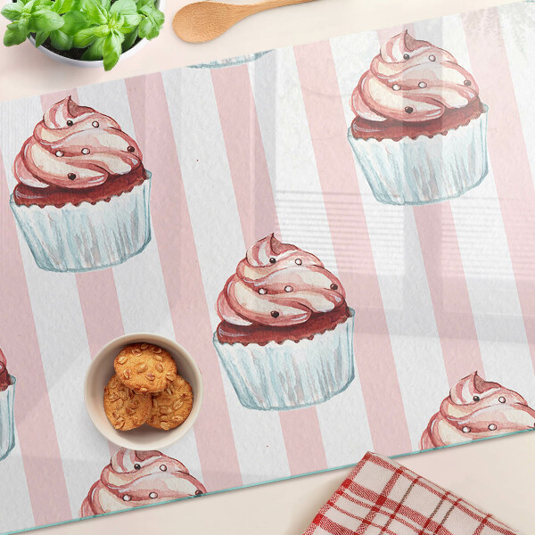 Tocător de bucătărie Cupcakes cu dungi roz