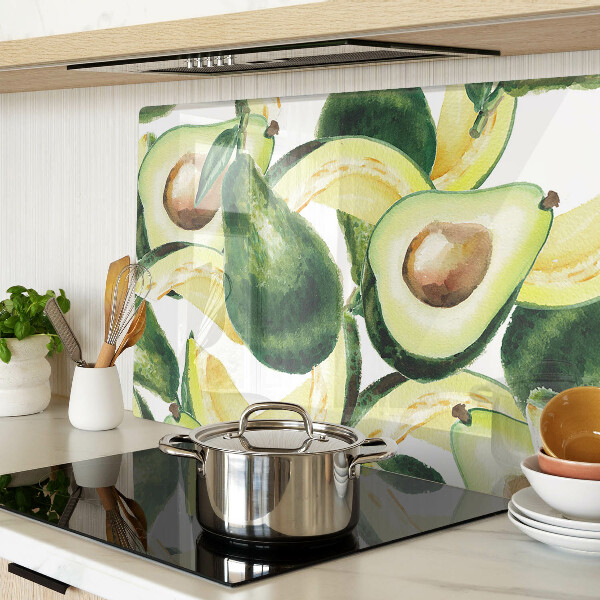 Tocător din sticlă Avocado cu frunze în fundal