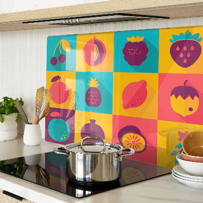 Tocător sticlă Motiv de fructe în pătrate colorate