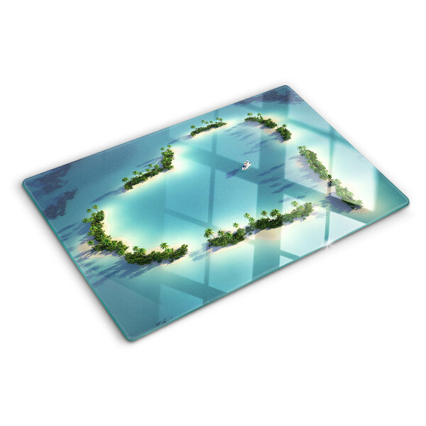 Tocător din sticlă O insulă paradisiac cu palmieri