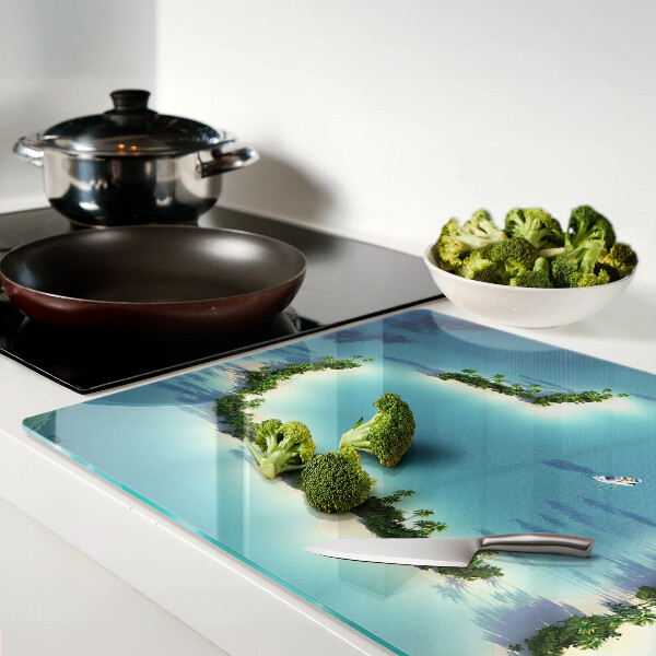 Tocător din sticlă O insulă paradisiac cu palmieri