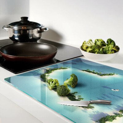 Tocător din sticlă O insulă paradisiac cu palmieri