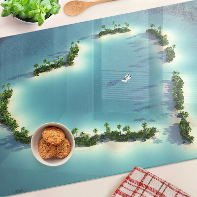 Tocător din sticlă O insulă paradisiac cu palmieri